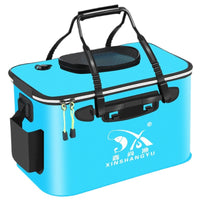 Foldable EVA Fishing Bucket Live Fish Container Thickened Water Bucket with Shoulder Strap for Fishing Gear