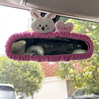 Cute Cartoon Animal Rearview Mirror Cover and Seatbelt Pad Set for Car Interior