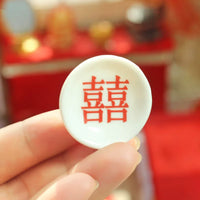 OB11 Dollhouse Miniature Ceramic Double Happiness Dish Tableware Set for Micro Landscape Photography Props BJD