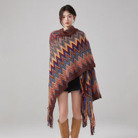 Women's Ethnic Style Knitted Tassel Poncho Cape for Autumn/Winter