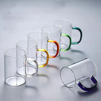 Heat-Resistant Borosilicate Glass Mugs with Colored Handles, Set of 6