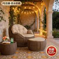 Outdoor Patio Wicker Bistro Set with Coffee Table and Ottoman, PE Rattan Garden Furniture