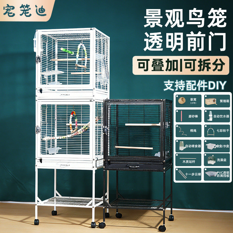 Multi-functional Metal Bird Cage for Small to Medium Birds, Stackable Aviary Villa