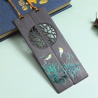Chinese Style Rosewood Ebony Bamboo Bookmark with Painted Window Pattern for Gifts
