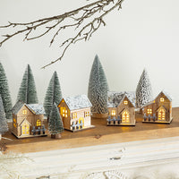 Christmas LED Light-Up Wooden House Ornaments for Desktop and Window Display