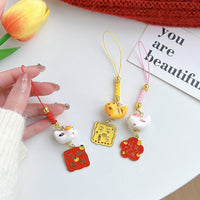 Lucky Cat Bell Keychain Bag Charm - Ceramic Maneki-Neko with Metal Accents