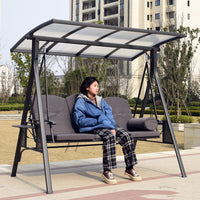 Outdoor Patio Swing Chair with Canopy, 3-Seater Garden Hammock Glider for Yard Balcony