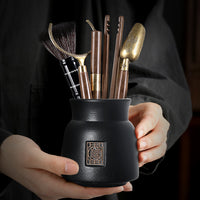 Kung Fu Tea Ceremony Tool Set with Black Pottery Tea Accessories and Tea Clip