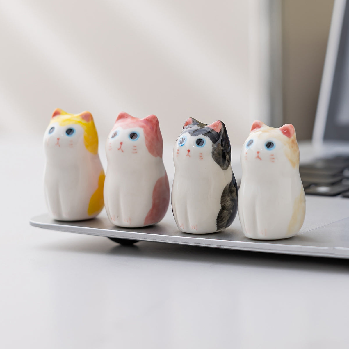 Japanese Ceramic Lucky Cat Figurine for Desk Decor