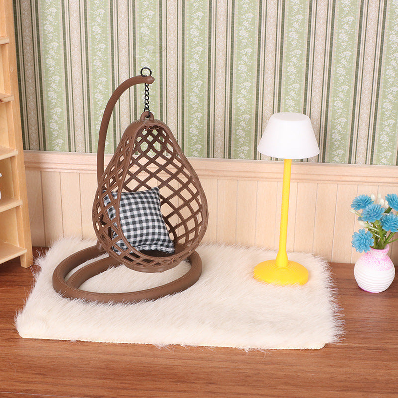 Dollhouse Miniature Swing Chair Set with Lamp and Carpet