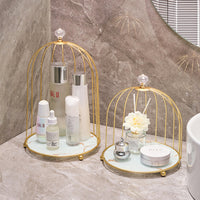 Nordic Iron Art Birdcage Jewelry Organizer with Double-Layer Storage for Cosmetics and Skincare