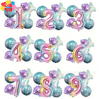 6-Piece Mermaid Tail & Number Foil Balloon Set for Birthday Party Decoration