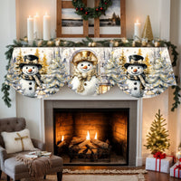 Christmas Snowman Gold Hat Fireplace Mantel Scarf for Holiday Party Decor