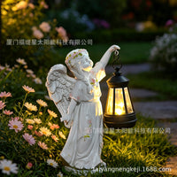 Solar Angel Lantern Garden Statue Outdoor Resin Craft Decoration