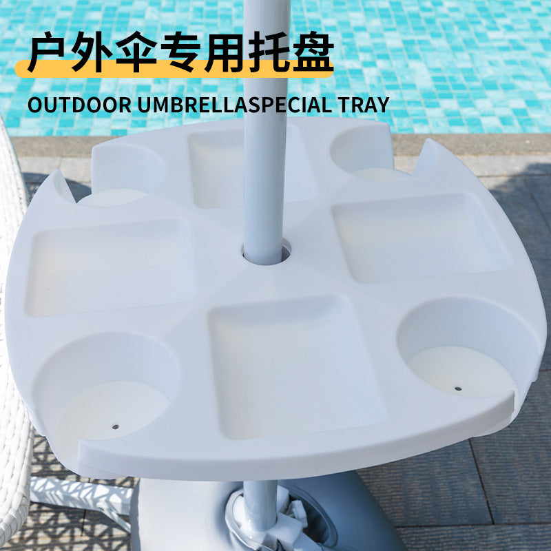 Outdoor Beach Umbrella Tray with Cup Holders - Plastic Side Table for Sunshade