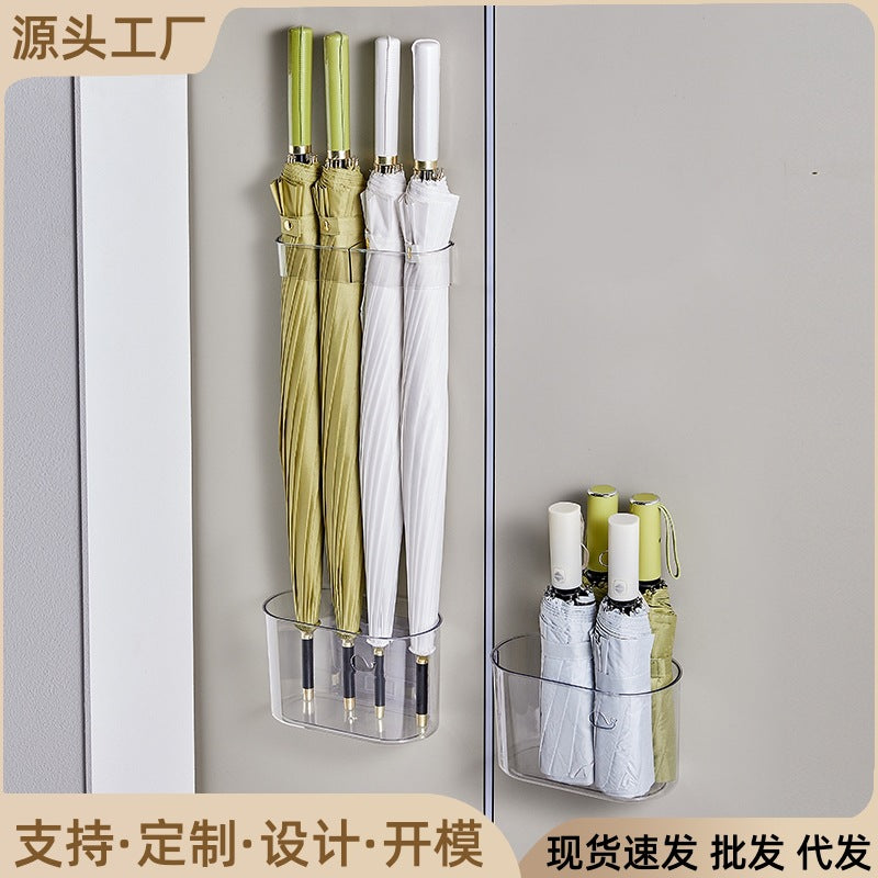 Hurry Wall-Mounted Umbrella Holder with Drip Tray, Clear Home Entryway Organizer