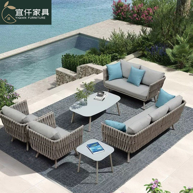 Outdoor Patio Wicker Sofa Set for Balcony Villa Garden Furniture - Single and Double Seater Rattan Combination