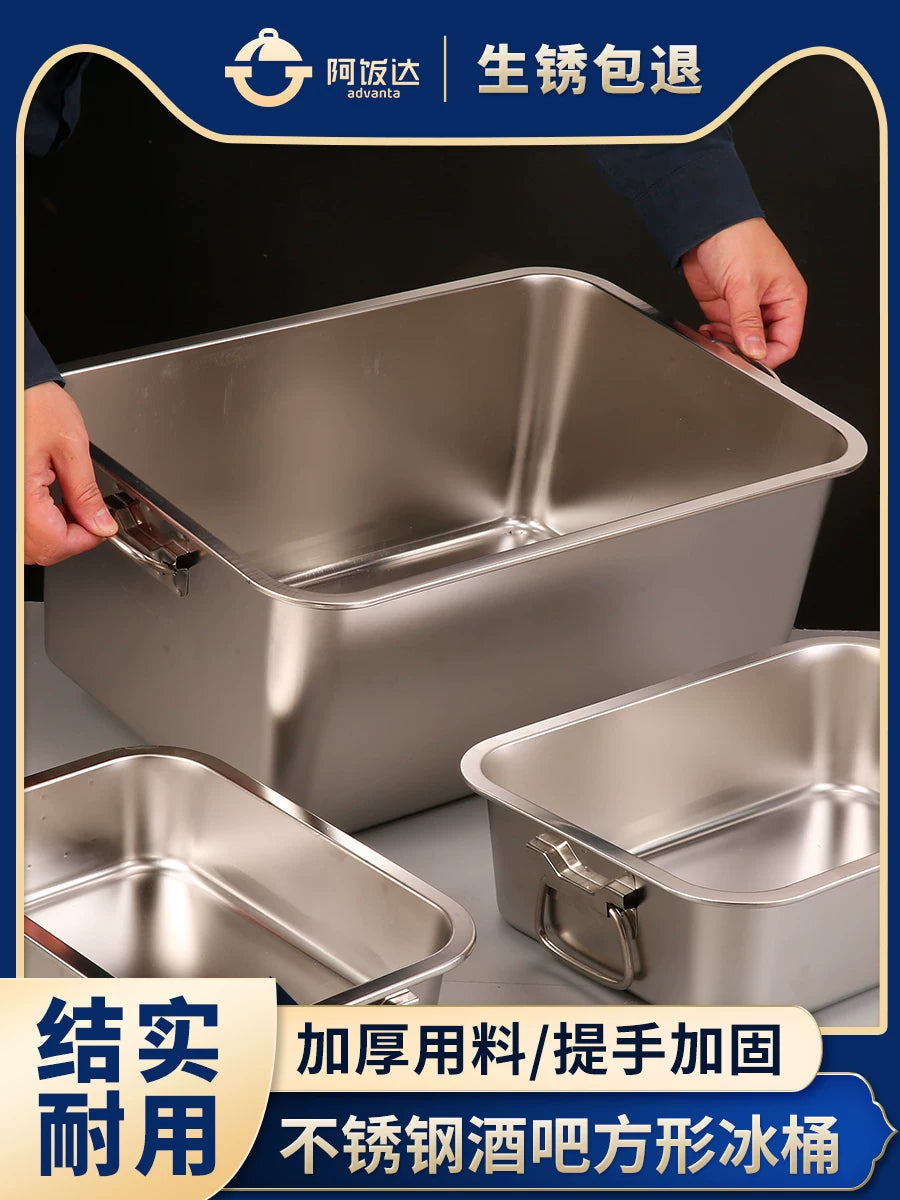 Stainless Steel Square Ice Bucket for Home Bar Commercial Outdoor Use, Large Capacity Beer Chiller and Food Container