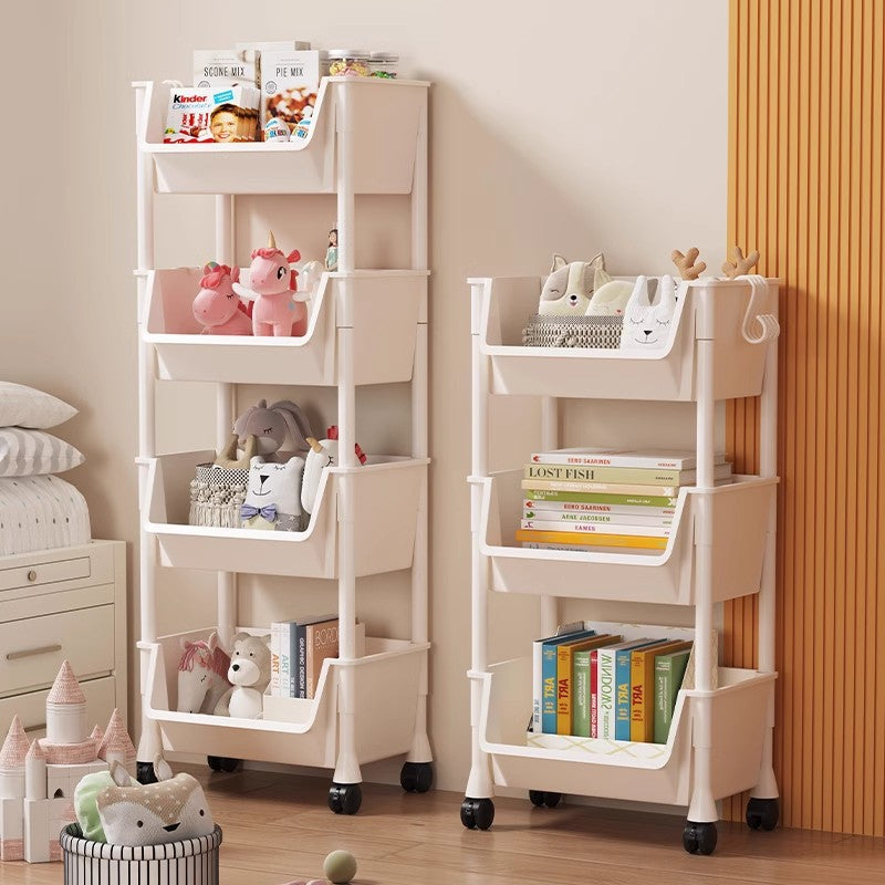 Mobile 4-Tier Bookshelf with Wheels, Kids' Toy Storage & Reading Cart