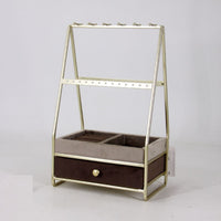 Velvet Jewelry Organizer Box with Iron Art Stand, Large Capacity Necklace Bracelet Display Storage for Women