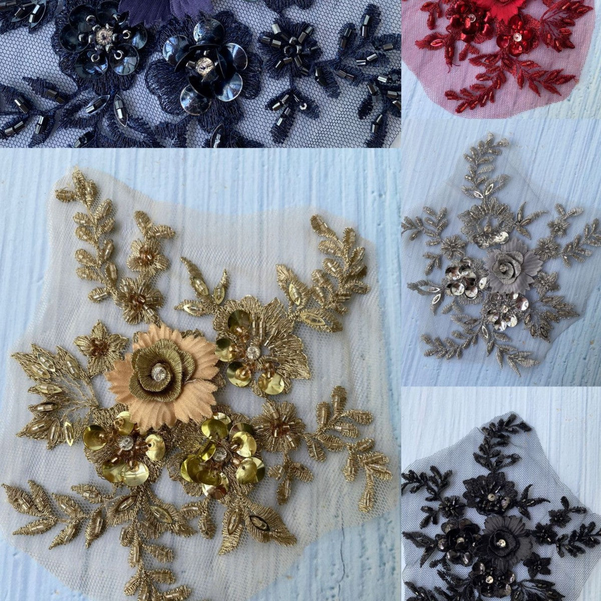 3D Floral Embroidered Lace Applique for Cheongsam & Gown Decoration