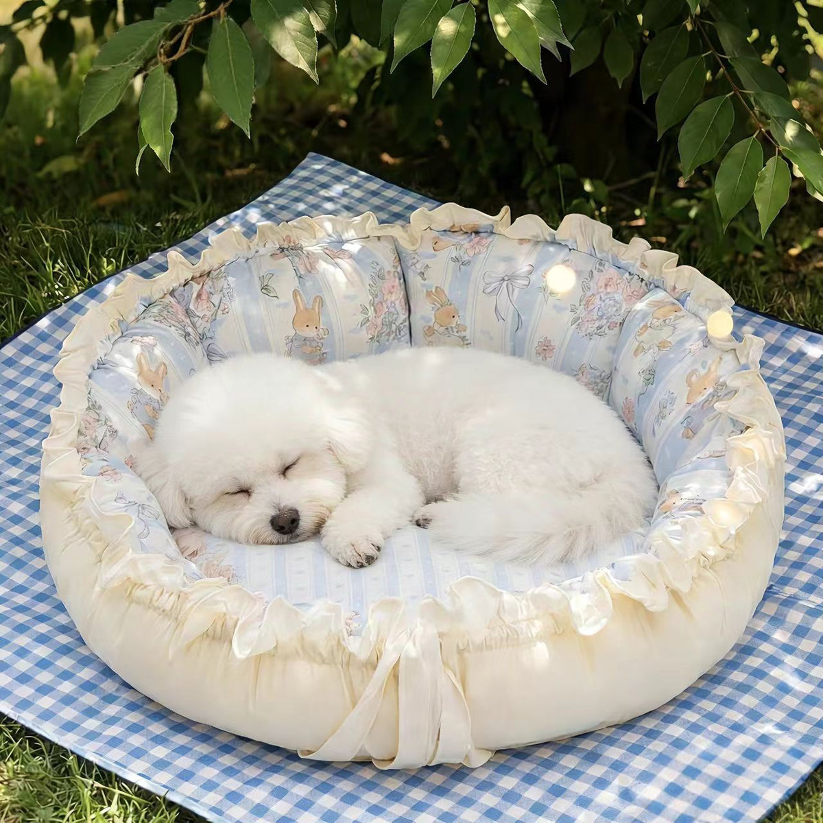 Pastoral Style Cooling Pet Bed for Small to Medium Dogs and Cats, Drawstring Design