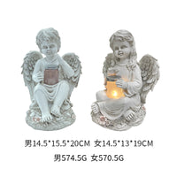 Solar-Powered Cupid Angel Boy/Girl Garden Statue with Lantern