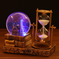 Creative Eiffel Tower Ferris Wheel Luminous Crystal Ball Hourglass with Light and Music, Resin Desktop Ornament Gift