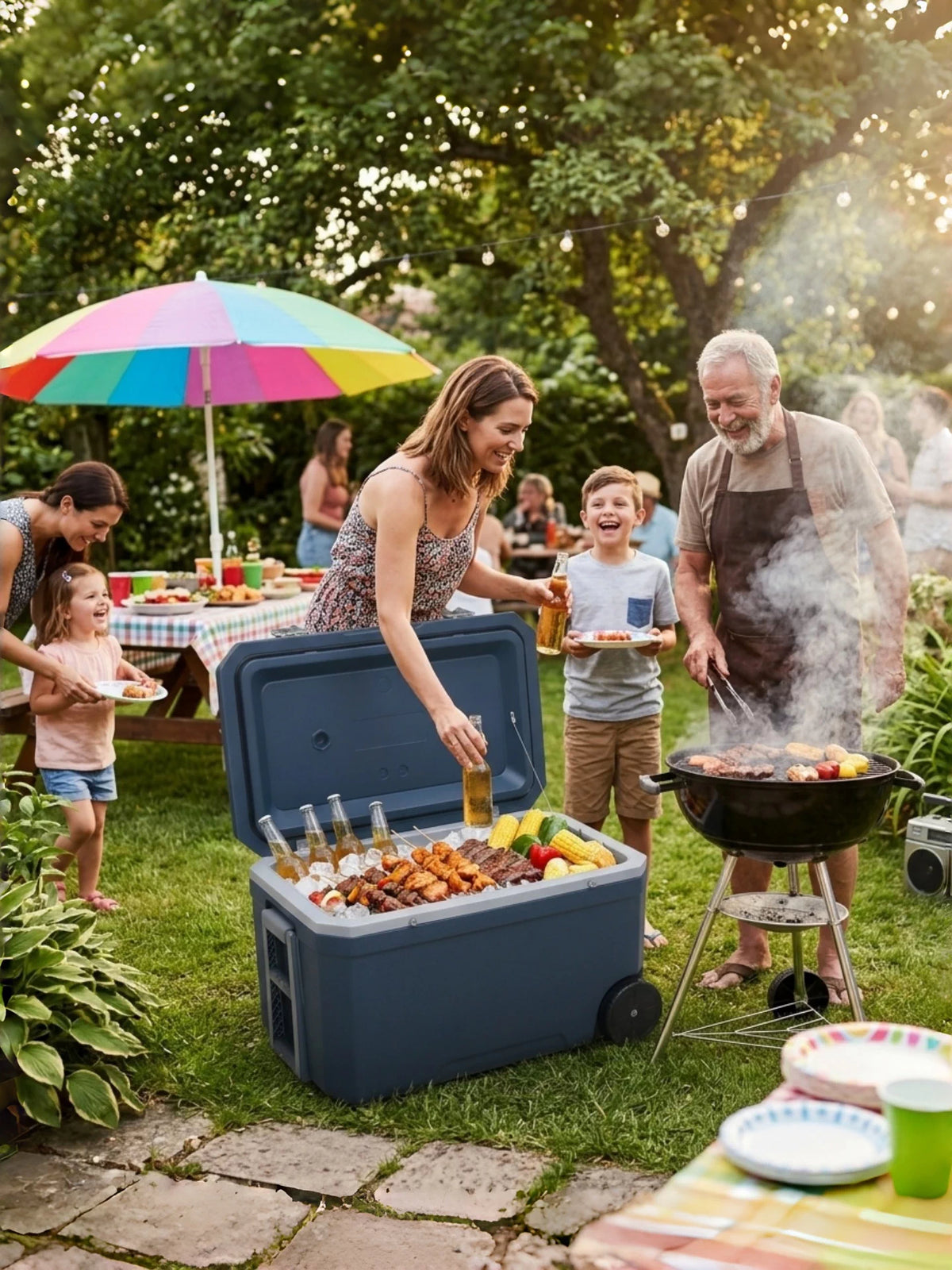 Portable PU Insulated Cooler Box with Wheels for Commercial Food Delivery, Outdoor Camping, and Picnics