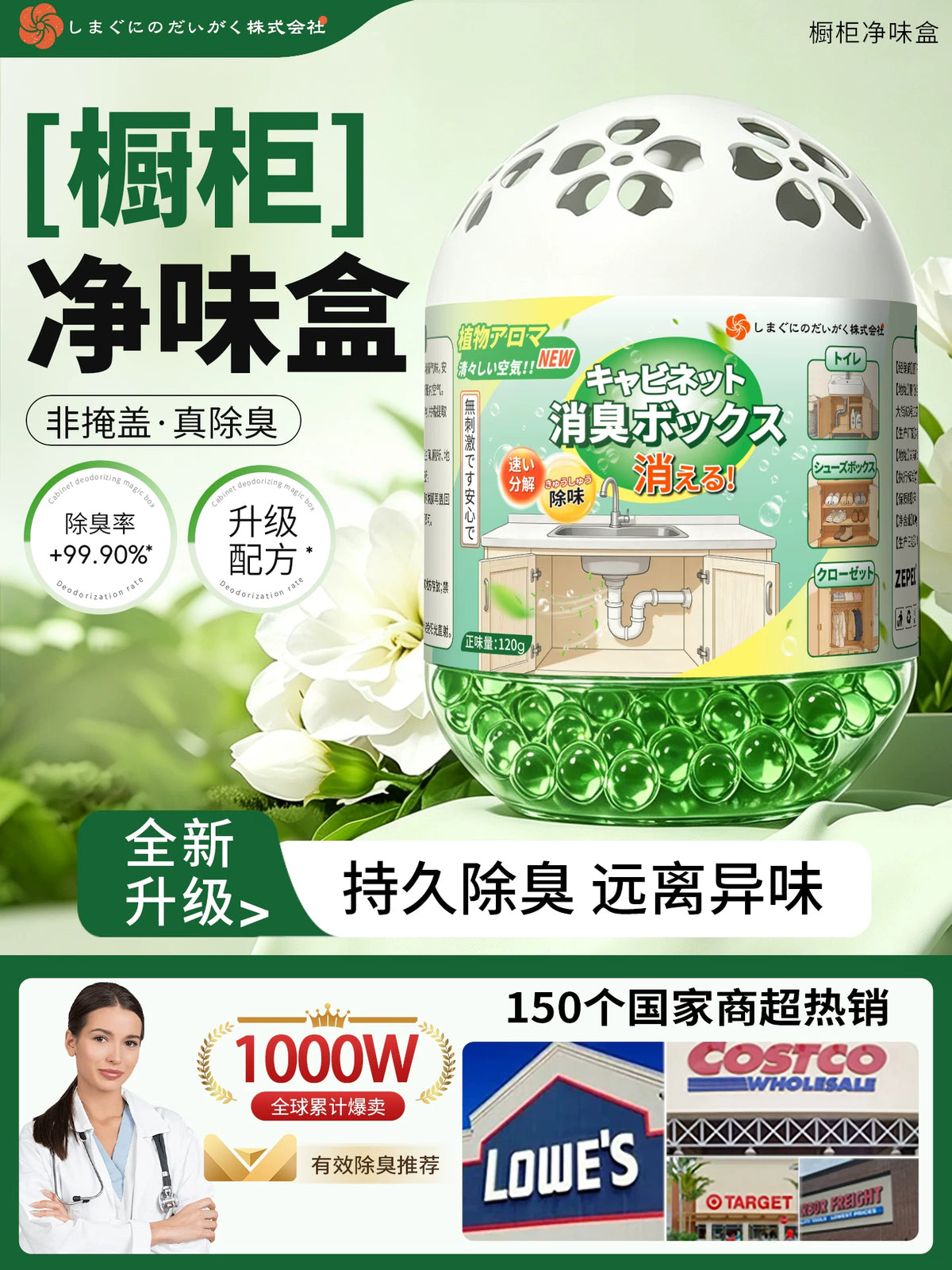 Cabinet Odor Eliminator for Kitchen and Sink Areas