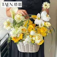 Hand-Woven Rattan-Style Flower Basket for Floral Arrangements and Gift Packaging
