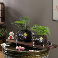 Ceramic Water Feature with Pig Figurine, Tabletop Fountain with Circulating Water, Waterfall Filter for Fish Tank Landscaping