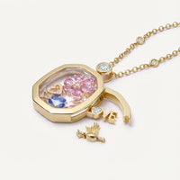 Vintage Square Zircon Glass Locket Pendant Necklace for DIY