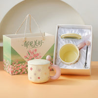 Ceramic Mug with Lid and Spoon, 401-500ml, Elegant Gift Box Packaging