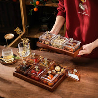 Divided Glass Snack Serving Dish Set with Bamboo Tray for Living Room Coffee Table