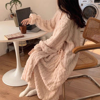 Women's Coral Fleece Robe Winter Warm Thickened Flannel Loungewear
