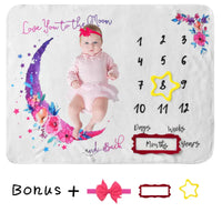 Baby Monthly Milestone Blanket with Headband & Felt Frame, Flannel Photography Background Blanket for Infant Growth
