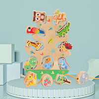 Wooden Animal Stacking Balance Blocks with Beads for Toddlers, Educational Preschool Toy