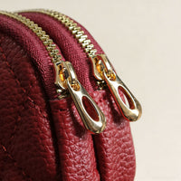 Quilted PU Leather Coin Purse with Double Zipper and Key Ring, Mini Card Holder for Women