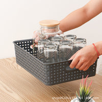 Stackable Woven Plastic Storage Baskets for Snacks, Cosmetics, and Sundries
