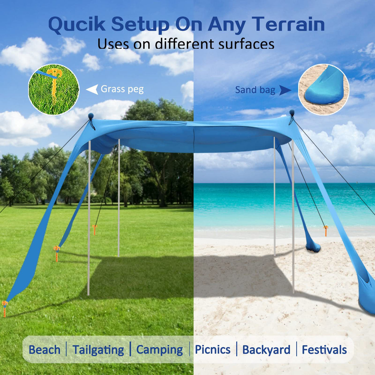 Beach Sunshade Tent UV Protection Canopy for Outdoor Camping Fishing Picnic