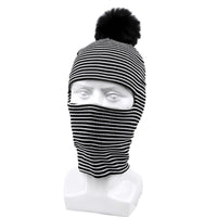 Kids' Striped Knit Beanie with Scarf Set, Winter Warm Hat with Pom-Poms
