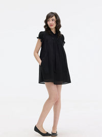 Veryrareme Lyocell Linen Peter Pan Collar Puff Sleeve Mini Dress with Bloomers