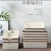 Desktop Imitation Rattan Storage Basket Plastic Hollow Organizer for Snacks, Sundries, Kitchen, Toys