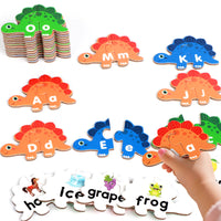 Kids Wooden Dinosaur Alphabet Matching Game with Iron Box