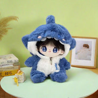 Shark Doll Clothes Cotton Plush Jumpsuit with Hood for 10-20cm Dolls