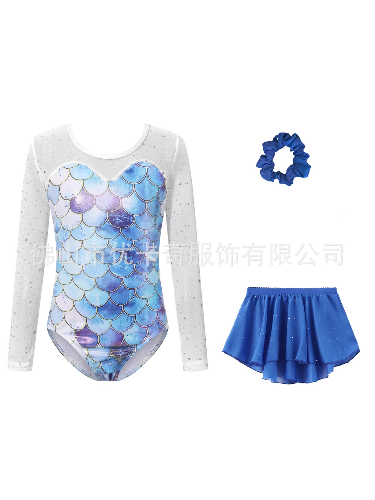 Girls' Mermaid Ballet Leotard with Skirt and Headpiece for Dance Class and Exams