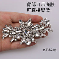 White Rhinestone Flower Applique Hot Melt Adhesive for DIY Clothing and Shoe Embellishments