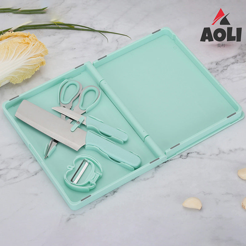 Kitchen Folding Cutting Board Set, Portable Camping Multi-function Chopping Board with Fruit Knife Peeler, 5-piece Set
