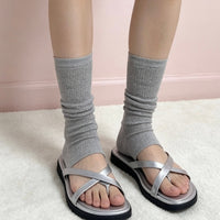 Thin Summer Ruched Leg Warmers for Women, Korean Style Striped Mid-Calf Socks